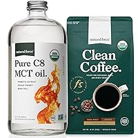 Natural Force Organic Ground Dark Roast Clean Coffee + Organic Pure C8 MCT Oil Bundle – 100% C8 MCTs & Mold & Mycotoxin Free – Non-GMO, Keto, Paleo, and Vegan - 10 Oz and 32 Oz