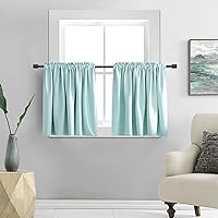 DONREN 36 Inch Length Short Curtain Tiers for Small Window - Room Darkening Thermal Insulated Window Treatment Rod Pocket Curtains(30 W x 36 L,2 Panels,Aqua)