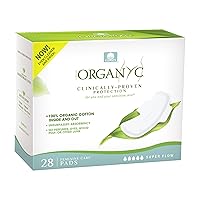 Organyc New and Improved 100% Certified Organic Cotton Overnight Feminine Pads, Heaviest Flow, Super Absorbency, 28 Count