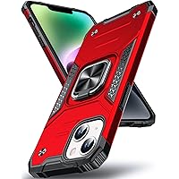 DASFOND Designed for iPhone 15 Case, Military Grade Shockproof Protective Phone Case Cover with Enhanced Metal Ring Kickstand [Support Magnet Mount] for iPhone 15 6.1 inch, Red