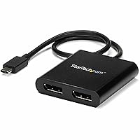StarTech.com USB-C to Dual DisplayPort 1.2 Adapter, USB Type-C Multi-Monitor MST Hub, Dual 4K 30Hz/1080p 60Hz DP Laptop Display Extender / Splitter, Extra-Long Built-In Cable, Windows (MSTCDP122DP)