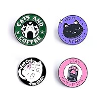 Cute Funny Cat Coffee Enamel Pin（4 PCS）Cat Planet Paw Stocking Filler Gifts Merch Party Supplies Brooch Badge Kitten Pins for Backpacks Lapel Jeans Hat Bag