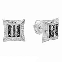 Dazzlingrock Collection 0.10 Carat (ctw) Round Black & White Diamond Ladies Kite Stud Earrings 1/10 CT, Sterling Silver