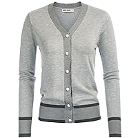 GRACE KARIN Women Color Block Knit Jacket Gray Cardigan Sweaters for Women(Contrast Grey,L)