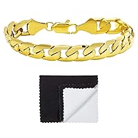 9.5mm 14k Yellow Gold Plated Flat Beveled Curb Curb Chain Link Bracelet