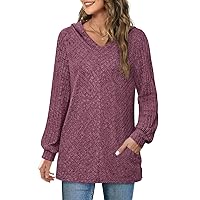 BZB Sweaters for Women V Neck Hoodies Basic Sweatshirt Long Sleeve Tunics Tops Fall Clothes with Pockets 2023 S-2XL