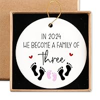 Baby Announcement Gifts Ceramic Ornament Keepsake Sign Round Plaque Coming Soon Baby Announcement in 2024 We Become a Family of Three Pink