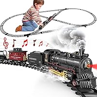 Train Set for Boys, Alloy Remote Control Train Toys w/Steam Locomotive, Cargo Cars & Tracks, Trains w/Realistic Smoke,Sounds & Lights,Christmas Train Toys Gifts for 3 4 5 6 7 8+ Years Old Kids