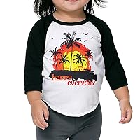 Toddler Funny Sunset With Coconut Trees Black Size 3 Toddler 100% Cotton 3/4 Sleeve Athletic Baseball Raglan T-Shirt