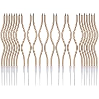 LUTER 24pcs Metallic Birthday Candles in Holders Spiral Birthday Cake Candles Long Thin Cupcake Candles for Birthday Wedding Party Decoration (Champagne)