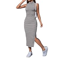 Women's Dresses Striped Print Split Thigh Tank Dress Petite XXS-XL Dress for Women