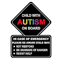 Child with Autism On Board Sticker,5pcs 4x5.5 inch Waterproof UV Protection Autism Alert Autistic Child Emergency Alert Sticker