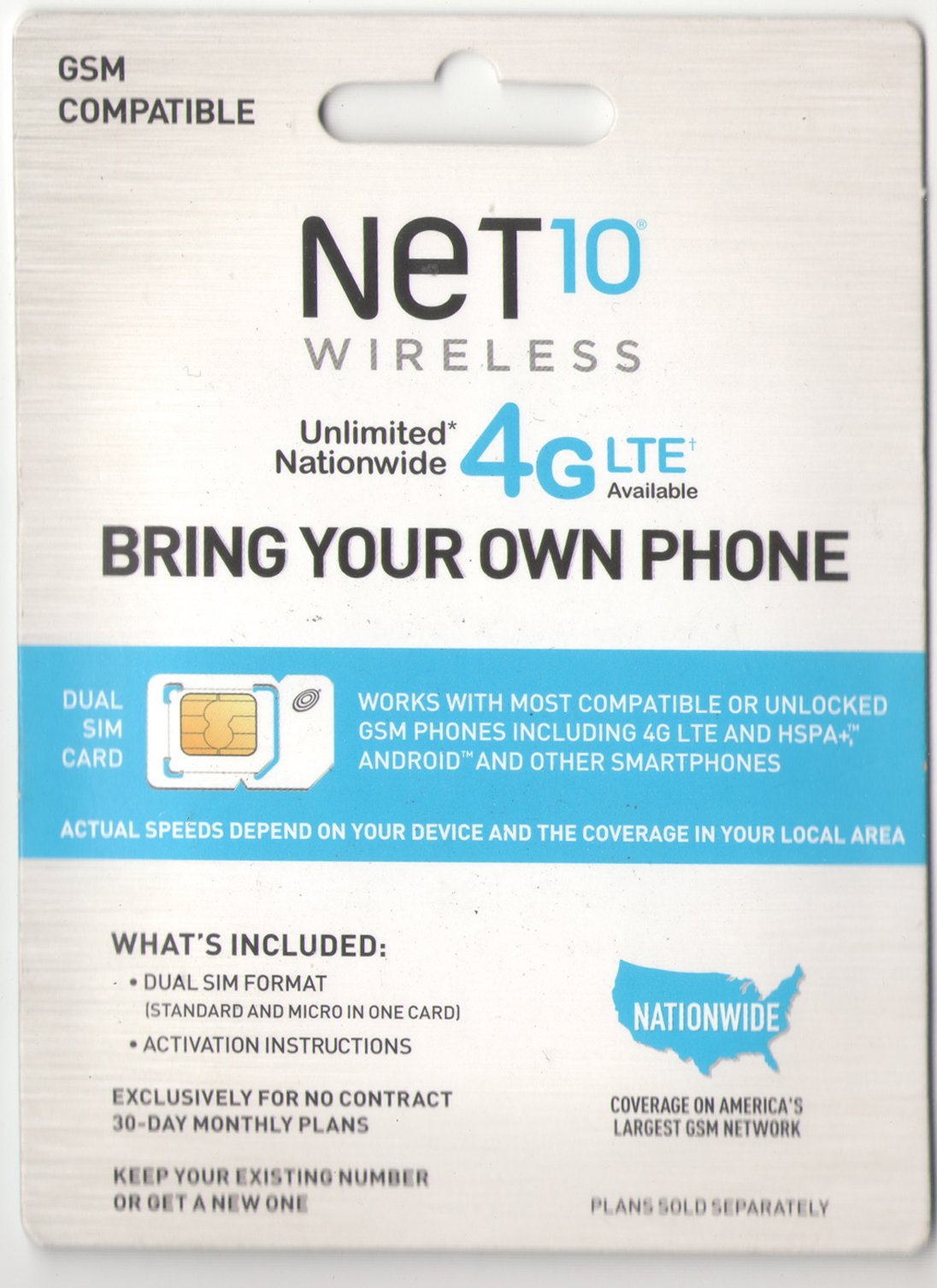 Net 10 Activation kit - for gsm phones and smartphones for unlocked / ATT AT&T