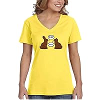Women's Chocolate Bunnies Talking Funny Easter Spring Holiday V-Neck Short Sleeve T-Shirt