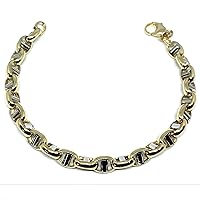 Jewelry Affairs 14k Yellow And White Gold Oval Mariner Link Mens Bracelet, 8.5