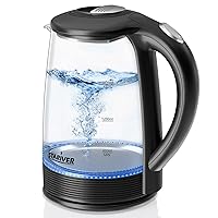 Electric Kettle, 2L Electric Tea Kettle, BPA-Free Glass Kettle with LED, Hot Water Kettle with Fast Boil, Auto Shut-Off & Boil-Dry Protection, Stainless Steel Inner Lid & Bottom, Black
