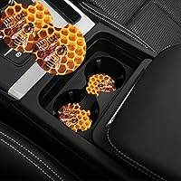 Car Cup Holder 2 Pack Bee On Honeycomb Absorbent Car Coasters Non-Slip Insert Cup Holder Pads Drink Mat Universal Car Interior Accessories for Most Vehicle