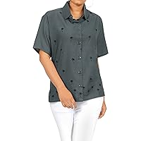 LA LEELA Women's Summer Casual Hawaiian Blouse Shirt Solid Blouses Short Sleeve Button Down Dress Tops Tee Shirts Tank Top Women L Plus Size Space Dye_AD599