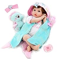 Aori Realistic Reborn Baby Doll 22 inch Lifelike Newborn Vinyl Dolls Realistic Baby Girl with Mermaid Outfits and Seahorse Plush Toy Nice Gift for Kids 3+