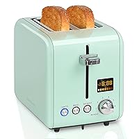 SEEDEEM Toaster 2 Slice, Stainless Steel Bread Toaster Color LCD Display, 7 Bread Shade Settings, 1.4'' Wide Slots Toaster Bagel/Defrost/Reheat Functions, Removable Crumb Tray, 900W, Mint