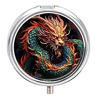 Chinese Dragon Pill Box Pill Container Holder 3 Compartment Metal Pill Organizer Travel Medicine Organizer Portable Pill Box for Pocket to Hold Pills Vitamin