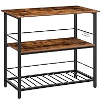 Kitchen Island with Wine Rack, Industrial Kitchen Counter with Hooks and Protective Rails, 3 Tier Kitchen Shelf with Large Workstation, Easy Assembly, Rustic Brown BF02ZD01