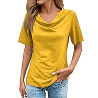 Short Sleeve Tee Shirts for Women, Summer Classic Sexy Pile Collar Short Sleeve Shirts Slim Solid Color Tunic Tops