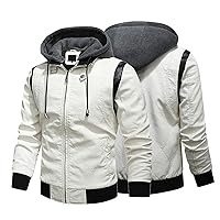 Men's Faux Leather Jacket With Hood Vintage Slimfit Motorcycle Jacket Casual Warm Winter Coat With Pockets