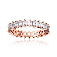 Sterling Silver 3.50mm Cubic Zirconia Baguette Eternity Band Ring For Women and Girls | Best Gift for Her | Cubic Zirconia Eternity Band | 925 Sterling Silver Rings, Size 6, 7, 8, 9, 10, 11, 12
