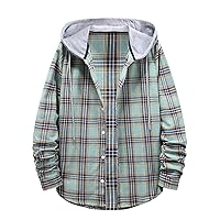 Mens Plaid Hoodies Open Front Button Cardigans Checked Hooded Shirt Casual Sweatshirt Jacket Lightweight Outwear Tops