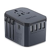 Universal Travel Adapter One International Wall Charger AC Plug Adaptor with 5.6A Smart Power and 3.0A USB Type-C for USA EU UK AUS (TA-105, Space Gray)