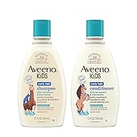 Aveeno Kids Curly Hair Shampoo With Oat Extract & Shea Butter, 12 fl. Oz with Aveeno Kids Curly Hair Conditioner , Gently Nourishes & Hydrates for Defined Curls, Hypoallergenic, 12 fl. Oz