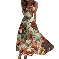 Women's Summer Dresses 2024 Trendy Ruffle Sleeveless V-Neck Boho Floral Waisted Party Dress Sundresses,S-3XL