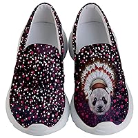 PattyCandy Unisex Kids Lightweight Slip-On Shoes Tribal Feathers Cute Hearts & Indian Panda Painted Theme, Size: US8C-US7Y