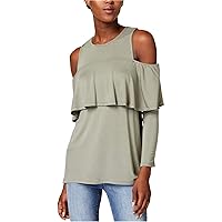 kensie Womens Cold Shoulder Knit Blouse, Green, X-Small