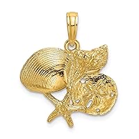 14k Gold Four Shell Cluster With Sand Dollar 2 d Charm Pendant Necklace Measures 23x19.16mm Wide 3.2mm Thick Jewelry for Women