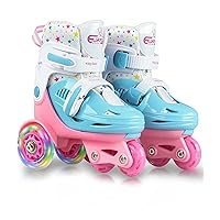 Adjustable Roller Skates for Kids Girls Ladies with Light Up Flash LED Wheels(Age 3-9),Three-Point Type Balance,Gift Box Packing for Toddlers,Children,Youth, Teenagers