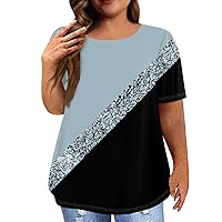 Plus Size Tops for Women Crew Neck Tunic Lightweight Graphic T-Shirts Short Sleeve Blouse Spring Clothes