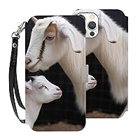 Cute Goat Mother Wallet Cases for iPhone 12 Pro Max with Card Holder - Flip Leather Phone Wallet Case Cover with Card Slots and Wrist Strap, 6.7 Inch