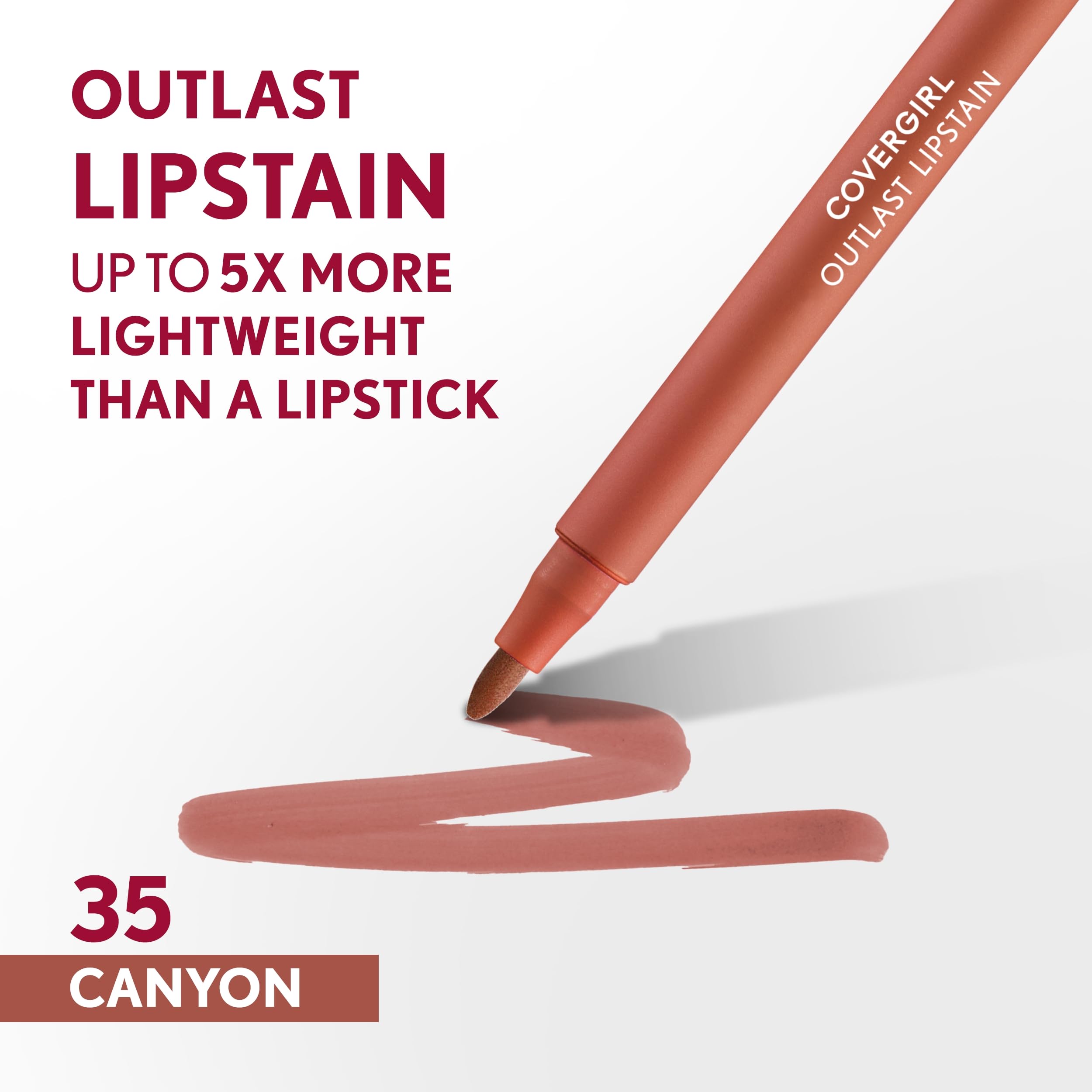 Covergirl Outlast, 35 Canyon, Lipstain, Smooth Application, Precise Pen-Like Tip, Transfer-Proof, Satin Stained Finish, Vegan Formula, 0.06oz