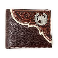 Texas West Premium Genuine Leather Tooled Men's Short Bifold Wallet, premium cowboy wallets (Horse Coffee)