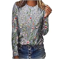 Long Sleeve Workout Shirts for Women Floral Print Cute Tops Shirts Pullovers O-Neck Christmas Sweatshirt Blouse