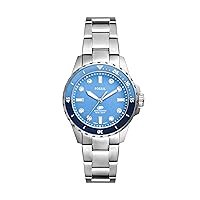 Fossil Women's Blue Dive Quartz Stainless Steel Three-Hand Watch, Color: Silver (Model: ES5353)