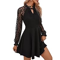 Fall Dresses for Women 2023 Contrast Lace Tie Neck Dress Dresses for Women