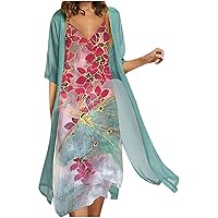 Women's Round Neck Trendy Casual Summer Sleeveless Long Floor Maxi Foral Solid Color Hawai Beach Flowy Dress Swing