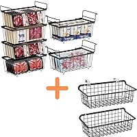 iSPECLE Freezer Organizer Bins and Wall Baskets - 6 Pack Chest Freezer Organizer with Handle for 7 Cu.Ft Freezer and 2 Pack Sturdy Wall Basket Adds Storage Space in Bathroom, Bundle of 2
