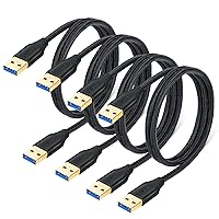 USB 3.0 A to A Cable, 4-Pack 1M/3Ft Short Type A Male to Male Braided USB Cable Cord Compatible for Hard Drive Enclosures, Laptop Cooling Pad, DVD Players - Black
