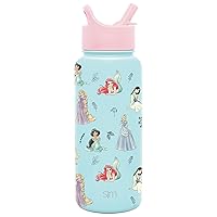 Simple Modern Disney Water Bottle with Straw Lid Vacuum Insulated Stainless Steel Metal Thermos | Gifts for Women Men Reusable Leak Proof Flask | Summit Collection | 32oz Princesses Royal Beauty