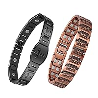 Lymph Drainage Magnetic Bracelets for Men Arthritis Pain Relief Christian Cross Magnetic Therapy Bracelets with 3500 Gauss Magnets,father's day gifts