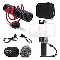 Movo VXR10-PRO External Video Microphone for Camera with Rotating Grip Handle, Shock Mount - Compact Shotgun Mic Compatible with Smartphones and DSLR Cameras - Battery-Free DSLR Microphone